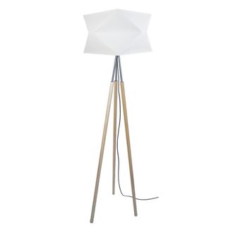 Tosel L&aacute;mpara de pie columna madera natural metal aluminio pantalla blanco