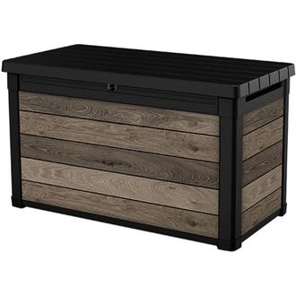 Keter Baule Contenitore da Giardino 380L Keter Signature Deco Box 100 in Resina Effetto Legno Noce