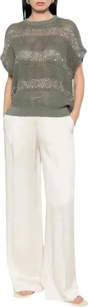 Brunello Cucinelli Open-Stitch Cotton Sweater - Green