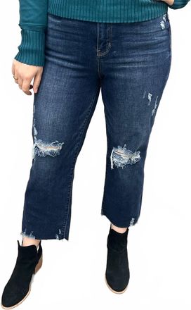 Judy Blue High Waist Knee Destroy Crop Wide Leg Jeans In Dark Wash