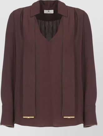 Elisabetta Franchi v neck collar blouse long sleeves pleats