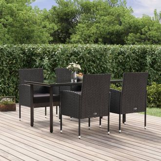 vidaXL Set De Muebles Jard&iacute;n 5 Pzas Con Cojines Rat&aacute;n Sint&eacute;tico Negro Vidaxl