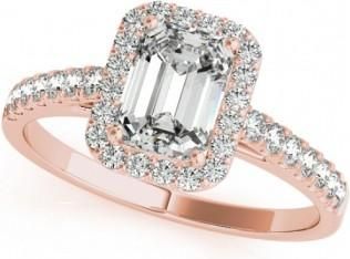 Allurez Diamond Halo Emerald-Cut Engagement Ring 18k Rose Gold (0.90ct)