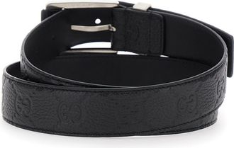Gucci Mens Black Grained Leather Belt With Square Buckle Calf