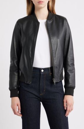 Frye Classic Leather Bomber Jacket in Black at Nordstrom, Size X-Large