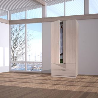 Usinestreet Armario Low Cost 2 Puertas 2 Cajones Roble 81,5cm(armario)/75cm(caj&oacute;n) (ancho) X 180cm(armario)/13cm(caj&oacute;n) (alto)