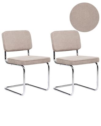 Beliani Conjunto de 2 sillas de comedor pana gris pardo