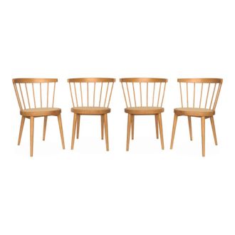 Sweeek Silla de madera y ca&ntilde;a, set de 4, natural