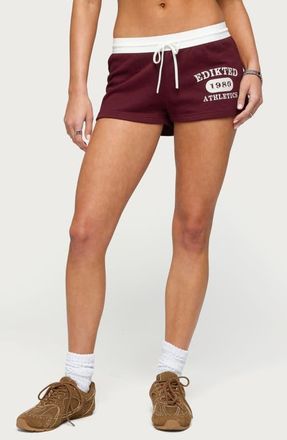 Edikted Athlete Contrast Waist Drawstring Micro Shorts in Burgundy at Nordstrom, Size X-Small