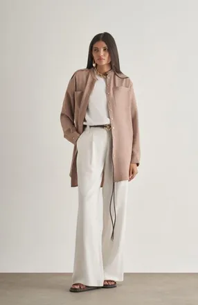 Mizalle Epaulette Tunic in Beige at Nordstrom, Size X-Large