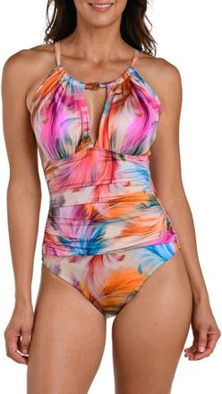 La Blanca Feathered Impression One-Piece Swimsuit in Pink Multi at Nordstrom, Size 14