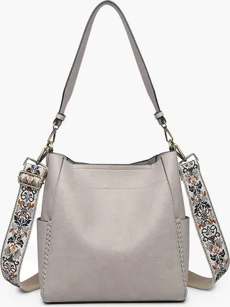 Jen & Co. Womens Penny Vegan Bucket Bag In Grey