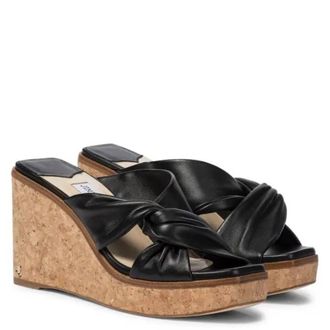 Jimmy Choo London Narisa 90 Leather Wedge Sandals, Brand Size 34.5 ( US Size 4.5 )