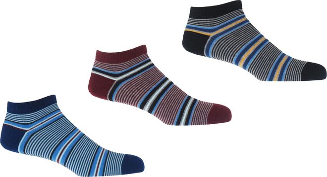 Multistripe Mens Trainer Socks Bundle - Navy, Burgundy & Black