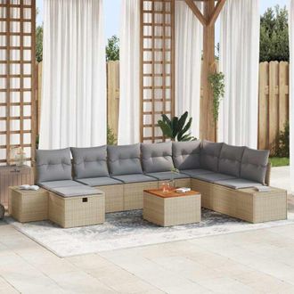 vidaXL Vidaxl - Conjunto De Sof&aacute; De Jard&iacute;n Con Coj&iacute;n 9 Pcs Beige Polirat&aacute;n