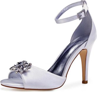 Generic Wedding Shoes Womens Heels Bridal Ankle Strap Open Toe Heels Stiletto High Heeled Sandals for Prom, Party, Daily Wear 10.5Cm,White,6 UK