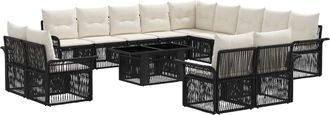 vidaXL Conjunto De Sof&aacute;s De Jard&iacute;n 14 Uds. Negro Y Blanco Crema Vidaxl