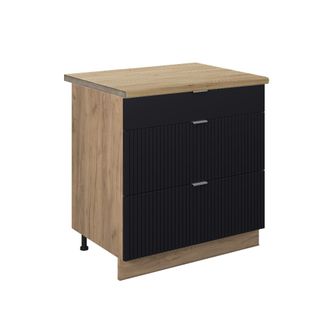 Vicco Mueble Bajo De Cocina Fame-line, Rayas Negras, 80 Cm Con 3 Cajones, Et Roble