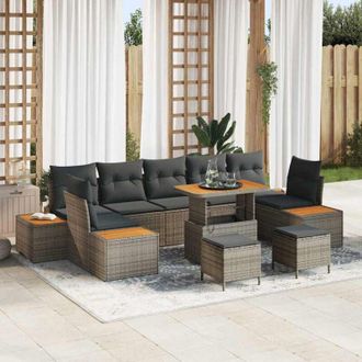 vidaXL Vidaxl - Conjunto De Sof&aacute; De Jard&iacute;n 10 Pcs Gris Con Cojines Gris Oscuro