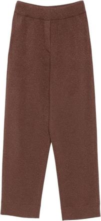 Brunello Cucinelli Broek met Ribgebreide Rechte Pijpen - Dames - Broeken - Bruin - Maat: M Viscose