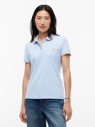 Tommy Hilfiger Womens Script Monogram Tipped Polo - Sweet Blue - XXL