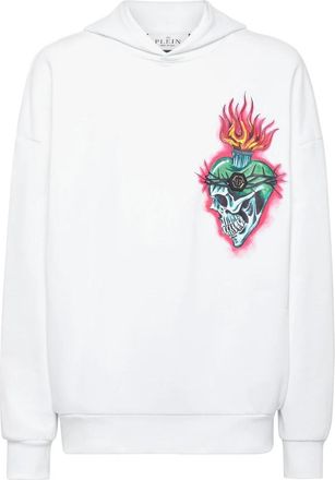 Philipp Plein Hoodie Sweatshirt Love Tattoo - Heren - Hoodies - Wit - 3XL - Katoen - Hoodies & sweatvesten