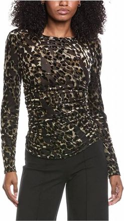 Ramy Brook Stefania Velvet & Mesh Blouse In Leopard