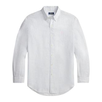 Ralph Lauren Slim Fit gestreept linnen overhemd - Heren - Casual Overhemden - Wit - XL - Linnen - Overhemden