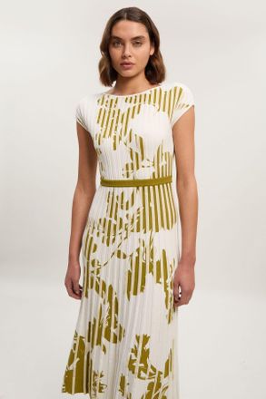 Karen Millen Womens Floral Jacquard Knit Full Skirted Midi Dress - Yellow - Size X-Small