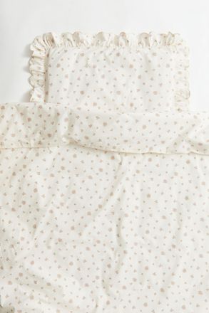 H&M Kinderbettw&auml;sche aus Baumwolle - Hellbeige/Gebl&uuml;mt