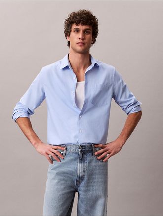 Calvin Klein Mens Washed Poplin Classic Button-Down Shirt - Blue - XL