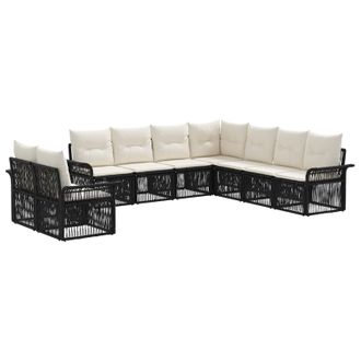 vidaXL Conjunto De Sof&aacute;s De Jard&iacute;n 9 Uds. 9 Plaza Negro Vidaxl