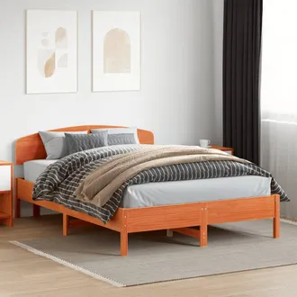vidaXL Vidaxl - Cama Sin Colch&oacute;n Madera Maciza De Pino Marr&oacute;n Cera 160x200 Cm