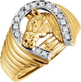 Pompeii3 Mens 1/3CT Diamond Horseshoe Lucky Ring 10k Yellow Gold