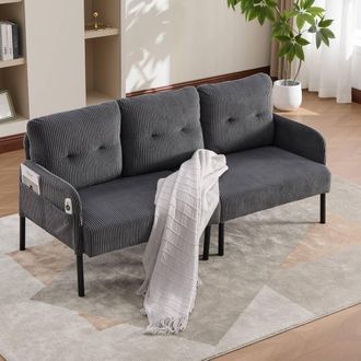 Direct Wicker Oversized Loveseat, Double-Seater Corduroy Couch with Side Pockets in Grey | Size: 1 Pack