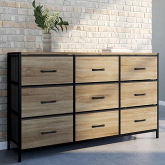 IDMarket Idmarket - Utah Arc&oacute;n De Tela De 9 Cajones 115 Cm Mueble De Almacenaje De Dise&ntilde;o Industrial