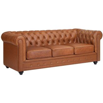 Vente-Unique Vente-unique - Divano 3 posti in Pelle di Vacchetta Cammello - chesterfield