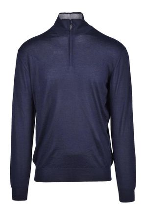 Cruciani High Neck Zip Pullover - Blue
