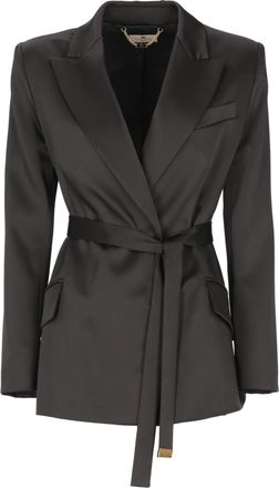 Elisabetta Franchi Silk-Effect Jacket With Lace Accents And Structured Lapels