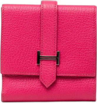 Herm&egrave;s Pink Rose Shocking Chevre Leather Wallet (Tri-Fold) (Pre-Owned)