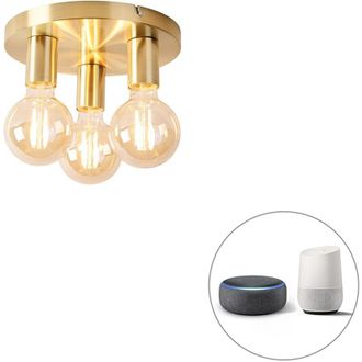 QAZQA Smart Ceiling Light Gold Round Incl. 3 Wifi G95 - Facil