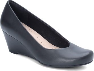 Clarks Womens Flores Tulip Wedge Pump, Black Leather, 5.5 UK