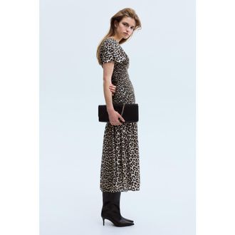 H&M Smocked-detail Dress in Light Beige/leopard Print at Nordstrom, Size X-Small