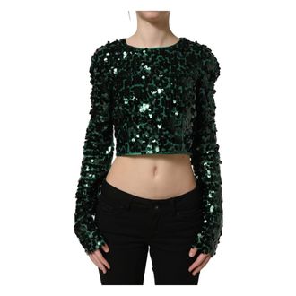 Dolce & Gabbana Sequined Long Sleeves Crop Blouse Top - female - Dolce & Gabbana - Blouses - Green - 2XS - Blouses & Shirts