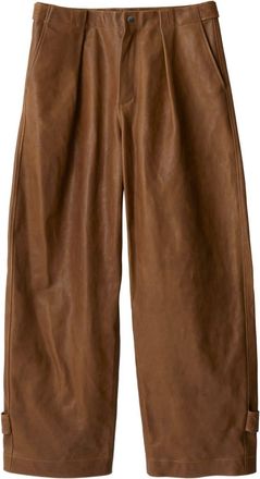 Burberry pleat-detail leather trousers - men - Calf Leather - 48 - Brown