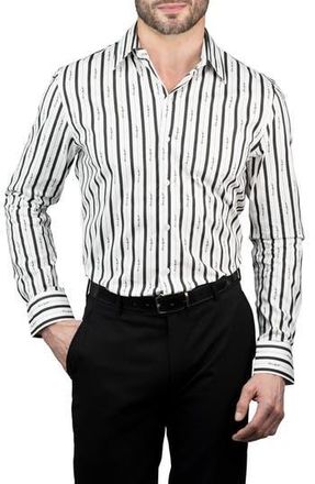 Karl Lagerfeld Trim Fit Logo Stripe Print Cotton Dress Shirt in White/Black at Nordstrom Rack, Size 15.5