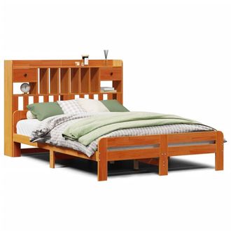 Berkfield Home Bookcase Bed without Mattress Wax Brown 160x200cm Solid Wood Pine | Size: 160x200 cm