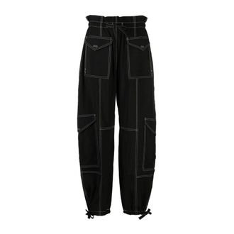 Ganni Straight Trousers, female, Black, M, Light Slub Fabric Trousers