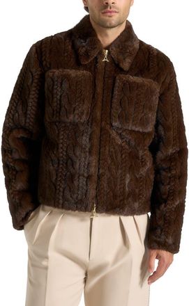 Mani&egrave;re De Voir David Plush Cable Embossed Jacket in Brown at Nordstrom, Size Large