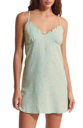 Etam Baya Floral Ruffle Trim Nightgown in Nile Green at Nordstrom, Size X-Large